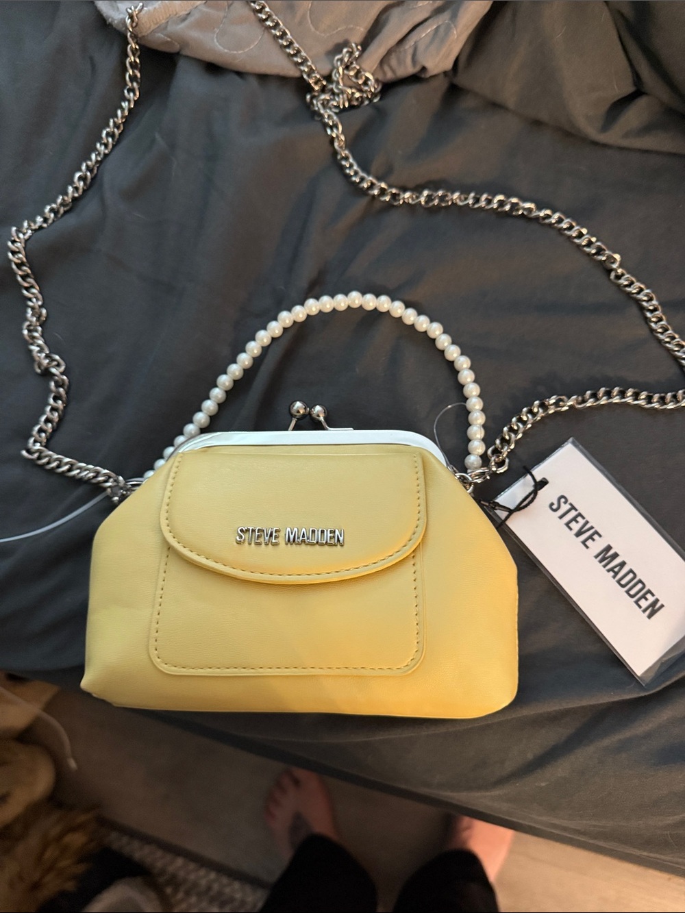 Steve Madden Yellow Pearl-Handle Mini Crossbody Bag